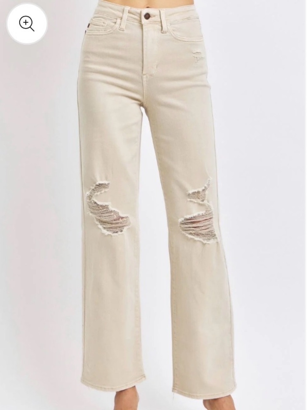 Judy Blue Cream High-Rise Wide-Leg Distressed Jeans